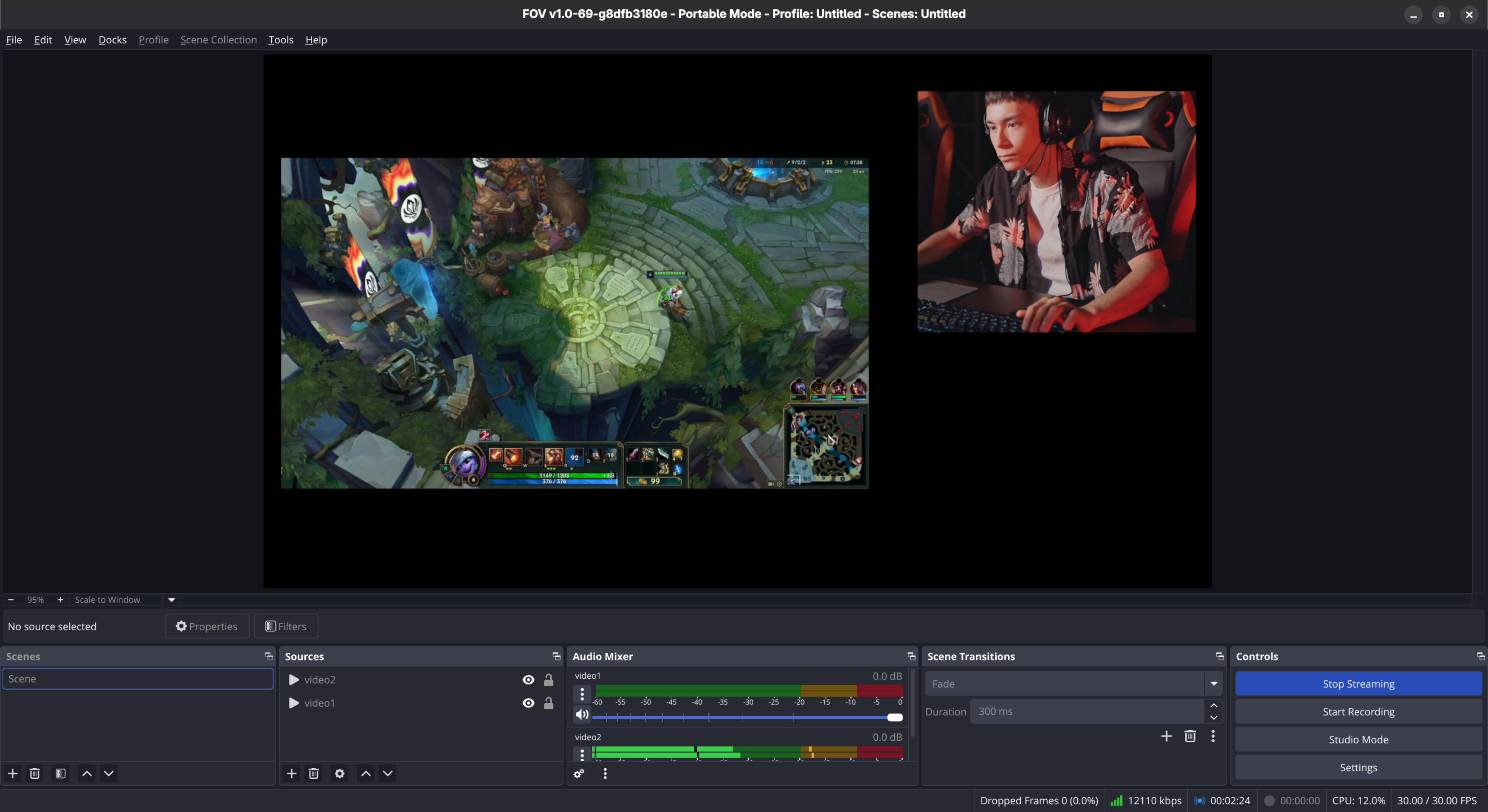 FOV Software interface showing a scene with two media sources