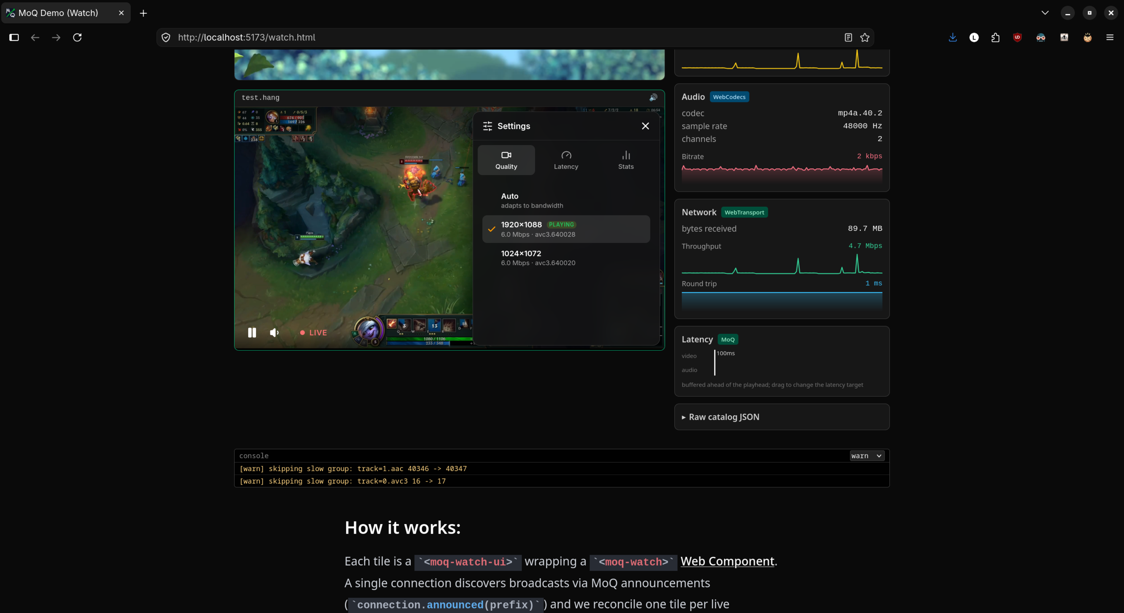 The second video track can be played in the MOQ frontend